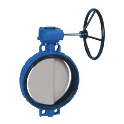 Дисковый затвор SYLAX с ручным редукторным приводом, корпус с центрирующими проушинами для установки в середине трубопровода; материал: корпус — высокопрочный чугун (GGG40), диск — нержавеющая сталь; уплотнение — EPDM Тмакс = 120 °С